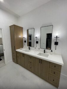 A modern washroom of a house with a mirror