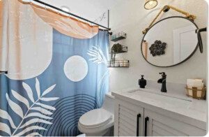 A modern washroom of a house with a mirror